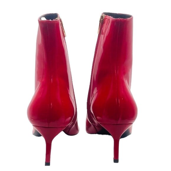 NEW Via Spiga 7 Baronne Pointed Toe Kitten Heel Booties Patent Leather Tango Red - Picture 6 of 9